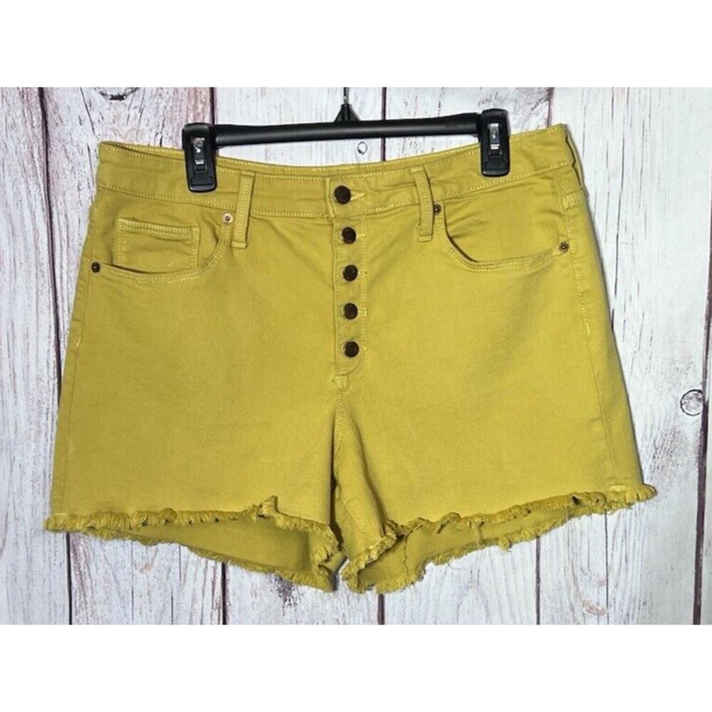 Universal Thread Women's Mustard Yellow Button Raw Hem Jean Shorts 14/32''